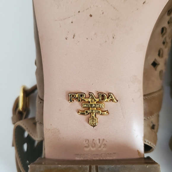 PRADA Tan Leather Ankle Strap Gladiator Sandals women’s size 36.5 - Picture 8 of 10